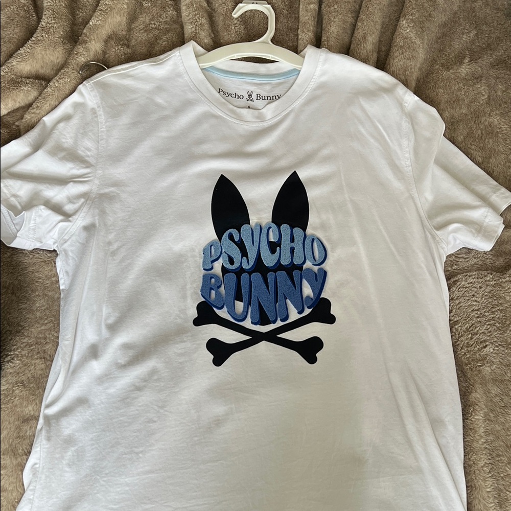 Psycho Bunny White Tee with Blue Logo Graphic